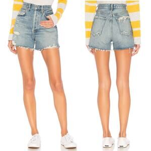 AGOLDE Dee Distressed Denim Shorts Raw Hem Blue High Rise Women’s Size 24